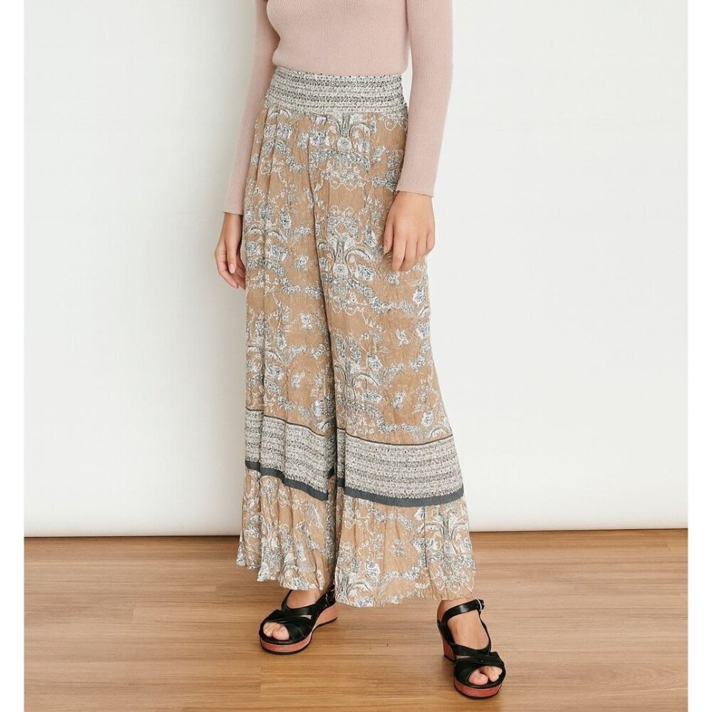 Bohemian Style Maxi Skirt L By Otis & Maclain Floral & Geometric Print Brown/Whi